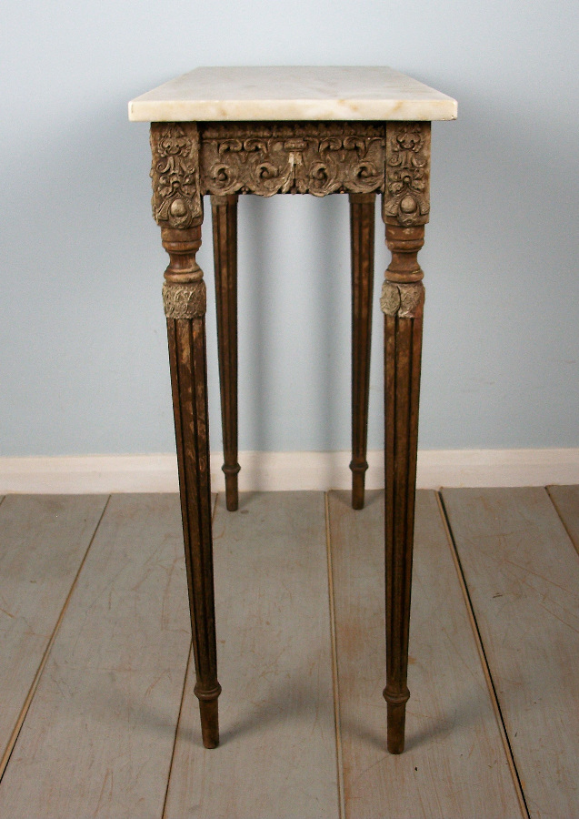 Small French 19th Century Console Table with faded gilded gesso decoration